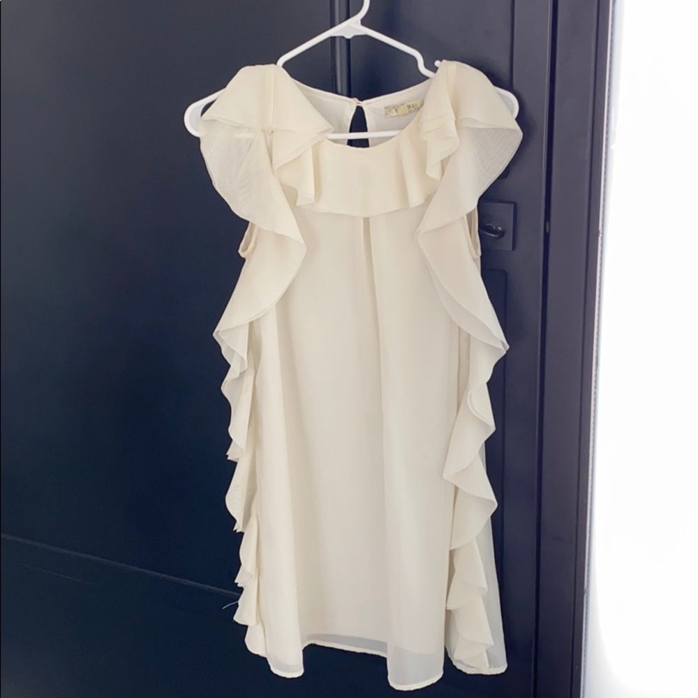 Alythea Women’s Dress - Sleevess Flutter, Cream